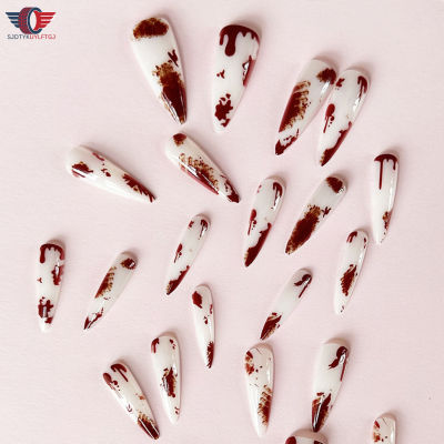 Bloodstain พิมพ์เล็บปลอมแบบใหม่ DIY เคล็ดลับเล็บเทียมศิลปะตกแต่งเล็บสำหรับร้านเสริมสวยและผู้หญิงไร้เดียงสา