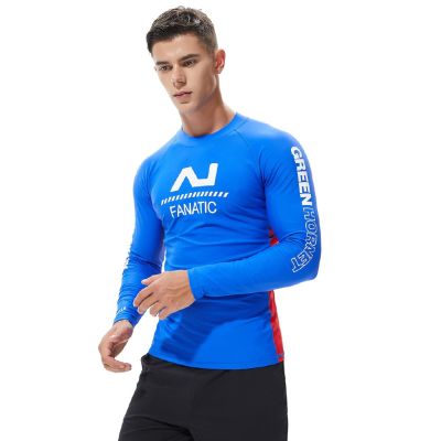 Mens UPF 50+ Swim Shirt Quick-dry Long Sleeve Rashguard