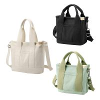 Multi-Pocket Tote Bag with Zipper, Canvas Japanese Handmade Handbag with Compartments, Multifunction