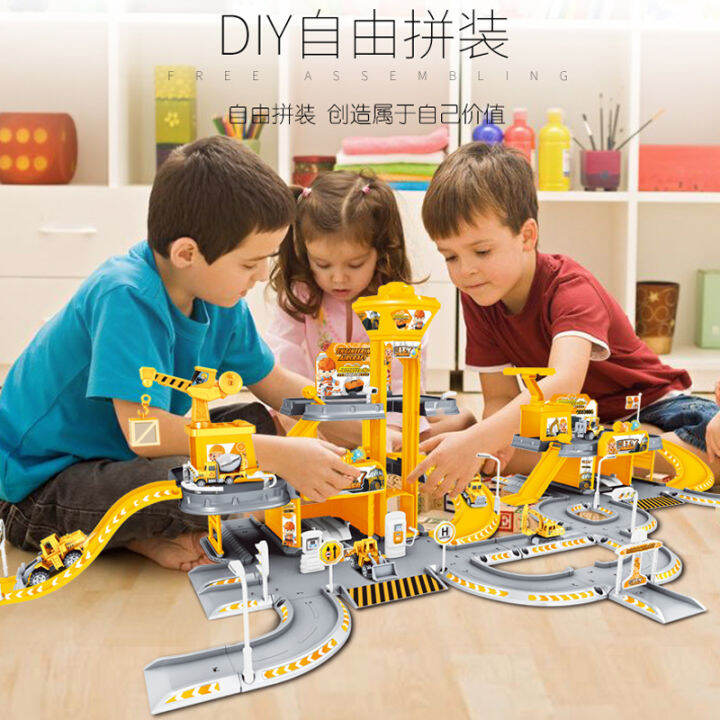 playset-สำหรับเด็ก-อาคารรถรถรางที่จอดรถของเล่นเด็กผู้ชาย2จิ๊กซอว์สองมิตินูน3-5ปี