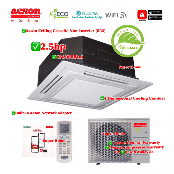 Acson Ceiling Cassette Aircond A3ck25ff And A3lc25f Panel Aplckff Nm 25hp R32 Non Inverter 9014
