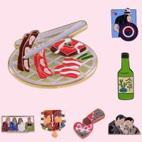 Best Quality Korean BBQ Band Soju Enamel Pins Korean Element Brooches Backpack Jacket Denim Lapel Badges Jewelry Gifts Wholesale