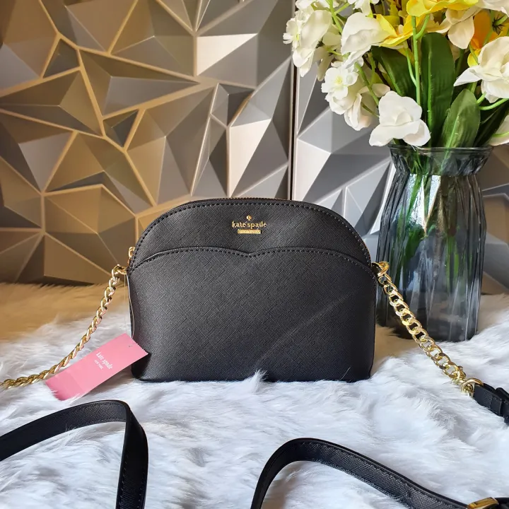 Kate Spade Mini Payton Zip Dome Crossbody Bag in Colorblock Black Saffiano Leather with Chain