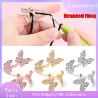 X ADORNMENT อุปกรณ์เย็บผ้า DIY ปรับได้สวมนิ้วผีเสื้ออุปกรณ์ถักเส้นด้ายคู่มือการถักห่วงแหวนปลอกนิ้ว