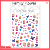 Family Flower Flash Sale สติกเกอร์ติดเล็บสีชมพูบาร์บี้แบบทำมือสติกเกอร์อะนิเมะน่ารักสำหรับเด็กผู้หญิงรูปตุ๊กตาเล็บรูปลอกศิลปะสำหรับตกแต่งเล็บของเล่นของขวัญ