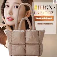 Check Top-handle Bag Simple Winter Female Tote Bag Solid Color Soft Nylon Cal Fashion Warm Ele Portable for Girls Shopping