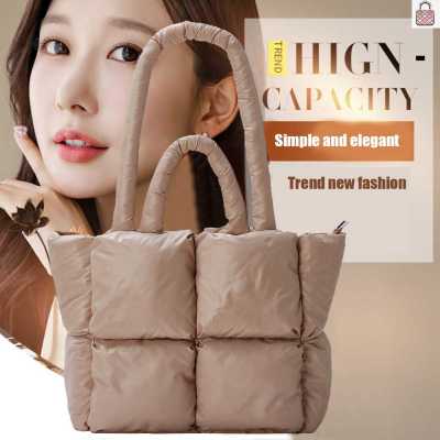 Check Top-handle Bag Simple Winter Female Tote Bag Solid Color Soft Nylon Casual Fashion Warm Elegant Portable for Girls Shopping