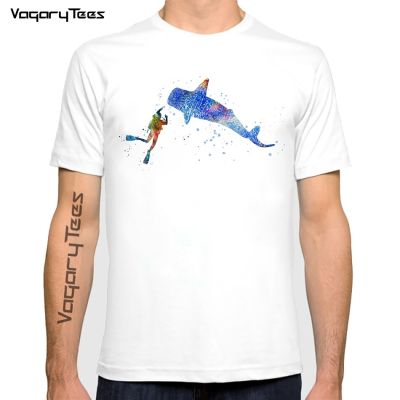 Blue Whale Shark Printed Men Tshirt MenS Scuba Divers Couple T-Shirt High Quality O Neck Top Quality Casual O-Neck Short Sleeve