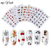 Myyeah 7ชิ้น/เซ็ตน้ำเนลอาร์ตสติ๊กเกอร์ลอกได้สัตว์น่ารักเชอร์รี่ออกแบบลายน้ำ DIY ตกแต่งปลายเล็บเล็บตกแต่ง