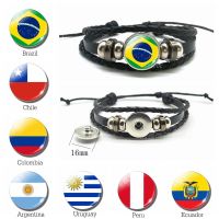 Hot Countries Flag Bracelet Colombia Brazil Chile Argentina Flag Charms Leather Bracelet Mens Fashion Bracelet Gifts for Men Replacement Parts