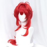 Genshin Impact Diluc Cosplay 60Cm Long Red Wig Cosplay Anime Cosplay Wigs Heat Resistant Synthetic Wigs Halloween