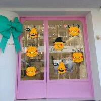 Halloween Ins Cartoon Glass Door Sticker Bar KTV Hotel Hand-Painted Pumpkin Lantern Atmosphere Layout Electrostatic Sticker 【OCT】