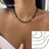 สร้อยคอลูกปัด5สีแบบดิบเถื่อนและ Kalung Baja Tahan Karat ฟรีสร้อยคอสำหรับผู้หญิงเครื่องประดับแนวโบฮีเมียนอินเทรนด์สำหรับผู้หญิง