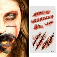 Halloween Tattoo Sticker Waterproof Instant Stitched Wound Scary Blood Scars Tattoo Sticker For Halloween Decor Decoration