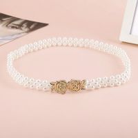 Fashion Pearl Belts For Women Dresses Elastic Buckle Ladies Belt Flower Butterfly Crystal Girls Waist Belts Waistband