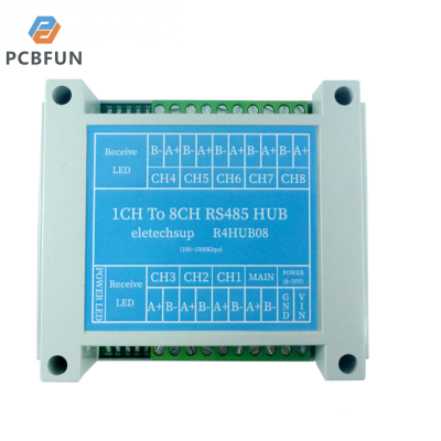 pcbfun ตัวรับสัญญาณ RS485 8พอร์ตอุปกรณ์ทวนสัญญาณบัส485เกรดอุตสาหกรรมเครื่องขยายสัญญาณ