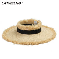 Fashion Raffia Visor Hat With Frayed Edges Women Wide Brim Sun Hats UV Protection Designer Empty Top Beach Hats Wholesale