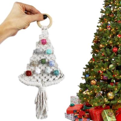Christmas Tree Macrame Ornaments Christmas Macrame Tree Shape Hanging Decor Christmas Party Woven Decorations Wall Hanging with Beads efficiently
