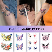 SAI MAGIC TATTOO สติ๊กเกอร์รอยสักนานถึง2สัปดาห์18ซม. × 11ซม. กันน้ำได้นานรอยสักปลอมชั่วคราวผีเสื้อกุหลาบดอกไม้ต้นขาข้อมือที่รัดแขนเฮนนาสมุนไพรสัก030