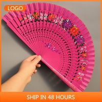 【CW】 23cm Double Sided Wooden Craft 39;s Fan Hollow Dolphin Printing Wooden Craft 39;s Fan Crafts Opening and Closing Smooth Folding Fan