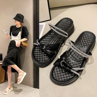Sandals in the summer of 2022 the new diamond thick bottom outside wear two cool slippers fairy wind set foot han edition female shoes