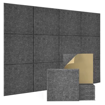 12 Pack Self-Adhesive Balanced Acoustic Wall Panels,12X12X0.4 Inch Sound Proof Panels,Absorbing Tiles for Home Offices