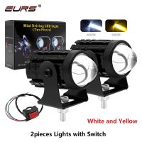 2pcs Motorcycle LED HeadLight Dual Color Work Spotlight Car ATV Scooter Headlamp Driving Light Fog Lamp With Switch White Yellow