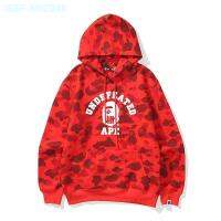 โอซี❧BAPE BAPE แบรนด์อินเทรนด์ฉลามแขนยาวฤดูใบไม้ร่วงและฤดูหนาวเสื้อยืดลายพรางนักเรียนลำลองผ้าฝ้ายแท้แจ็คเก็ตมีฮู้ดหัวลิงสไตล์คู่