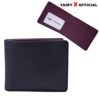 fairyX กระเป๋าสตางค์ผู้ชาย กระเป๋าสตางค์หนังแท้ ด้านนอกหนังวัวลาย Saffiano ด้านในหนังวัวแท้ Nappa มีช่องใส่บัตร 9 ช่องธนบัตร 1 ช่องด้านในสีม่วง
