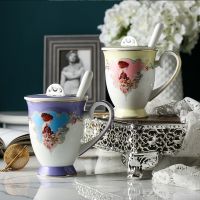 Ozhea Yizhan224080บานเย็นกา De Cerâmica Europeia Caneca Criativa Porcelana Copos Água Escritório Café Com Tampa Colher Acessórios Cozinha