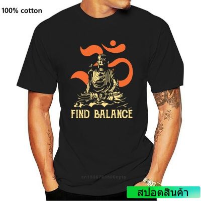 เสื้อยืด ผ้าฝ้าย พิมพ์ลายพระพุทธรูปโยคะ Find Balance สไตล์วินเทจ ไซซ์ สําหรับผู้ชาย  QQA8