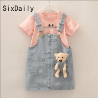 SixDaily เสื้อยืดพิมพ์ลายแขนสั้นเด็กผู้หญิง,กระโปรงยีนส์สองชิ้นสไตล์เกาหลี110-160 D0236สำหรับฤดูร้อน