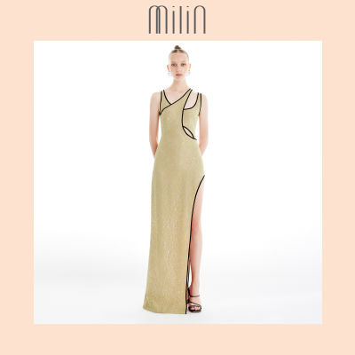[MILIN] Scoop neckline with cut-out full length Slim fitted dress เดรสยาคัทเอาท์คอโค้งทรงเข้ารูปพอดีตัวซ้อนผ้าแบบเลเยอร์ / Goddess Dress