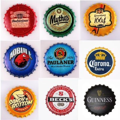 Classic Famous Brand Beer Cap Metal Tin Sign Plate Retro Cafe Bar Pub Wall Decor Plaque Vintage Round Home Art Poster Multi Size Baking Trays  Pans