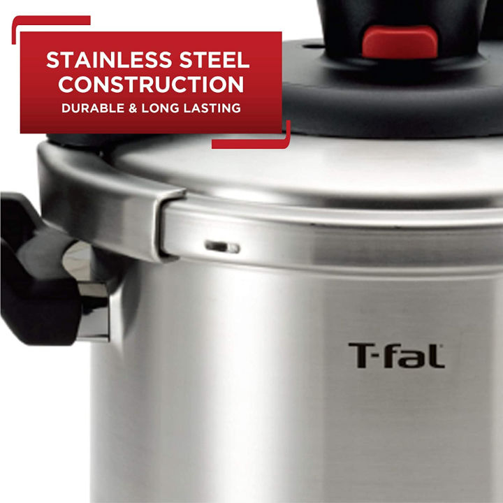t-fal-p45007-clipso-stainless-steel-dishwasher-safe-ptfe-pfoa-and-cadmium-free-12-psi-pressure-cooker-cookware-6-3-quart-silver