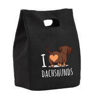 I Love Dachshund Canvas Lunch Bag Thermal Insulated Portable Cooler Bags School Food Storage Picnic Pouch Dog Mom Life Gift