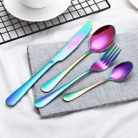 Cutlery Stainless Steel Tableware Cutlery Set Restaurant Travel Dinnerware Set Rainbow Fork Knife Spoon Tableware Set Flatware Sets