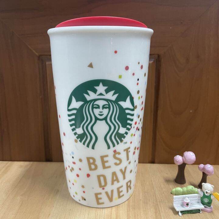 ⭐️พร้อมส่ง⭐️NEW!! แก้ว Starbucks Double wall Ceramic Mug ลายจุด