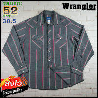 Wrangler®แท้ อก 52 เสื้อเชิ้ตผู้ชาย แรงเลอร์ สีเทา เสื้อแขนยาว เนื้อผ้าดี เสื้อวินเทจ