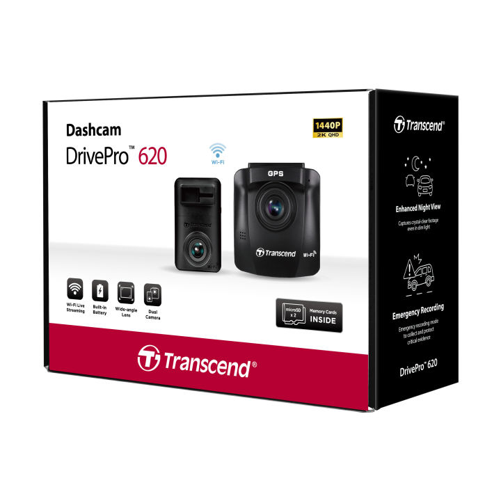 transcend-drivepro-620-กล้องติดรถยนต์-dp620-microsd-64gb-2k-1440p-2-year-warranty-ts-dp620a-64g-ชุดกล้องหน้า-หลัง