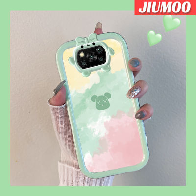 เคส JIUMOO สำหรับ Xiaomi POCO X3 Poco X3 NFC Poco Pro เคสการ์ตูนแฟชั่นลายหมีสีสันสดใสใหม่กล้องมอนสเตอร์ตัวเล็กนิ่มสำหรับเลนส์เคสโทรศัพท์โปร่งใสซิลิโคนเคสป้องกันทนแรงกระแทก