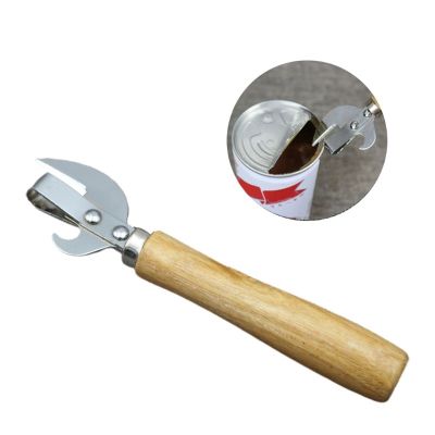 Wooden Handle Manual Can Opener Stainless Steel Canned Knife Tin Can Beer Bottle