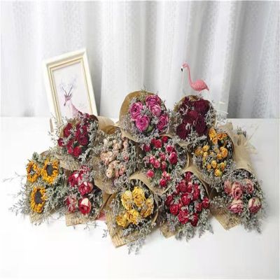 [AYIQ Flower Shop] ช่อเล็กดอกทานตะวันดอกยิปโซฟิลาดอกเดซี่ดอกไม้แห้งดอกไม้จริงสำหรับตกแต่งของขวัญ
