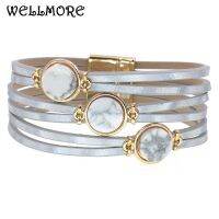 WELLMORE สร้อยข้อมือสร้อยพร้อมจี้สำหรับต่างหูแม่เหล็กเสน่ห์สายข้อมือหนังเครื่องประดับแฟชั่นหญิงขายส่ง Dropshipping