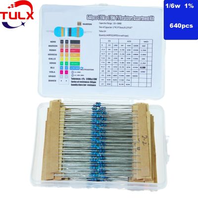 【jw】☌☢๑ 640PCS /set 1/6W 1 film resistor box 1r 10r 750r 1k 22k 33k 75k 100k 10M ohm 64 kinds of resistance value 10 each