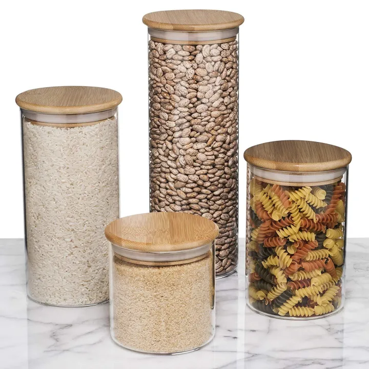 Glass Food Storage Containers With Lids Set Of 4 Kitchen Canisters Candy Cookie Rice And E Jars Sugar Or Flour Container Big Small Airtight Jar For Pantry Lazada Ph Glass Food Storage Containers With Lids, Large Glass Flour Storage Containers Uk