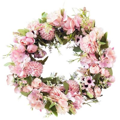 Realistic Handmade Pink Wreaths for Front Door, Window, Wedding, Wall Home Decor -17Inch Artificial Door Wreaths