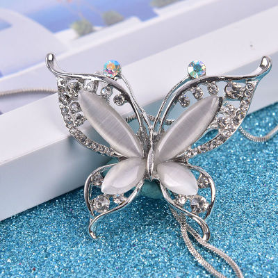 shiqinbaihuo OPAL Stone Butterfly CHAIN เสื้อกันหนาวสร้อยคอยาวจี้ของขวัญสำหรับเครื่องประดับสาว