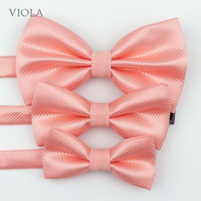 ❇ 3 Sizes Peach Pink Hot Wedding Bow Tie Set Parent-Child Men Kids Baby Mini Butterfly Family Chic Satin Party Birthday Accessory