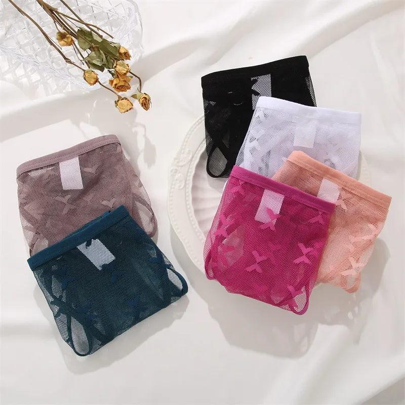 Clear Pantiessexy Lace Briefs 3pcs Set - Transparent Nylon